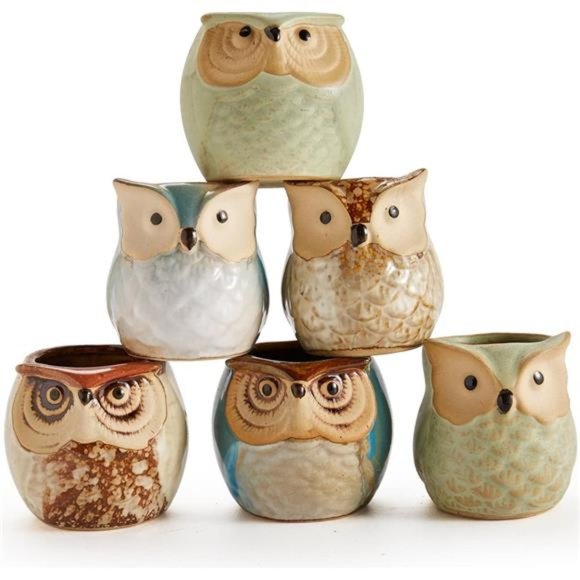 Owl Pot Ceramic Flowing Glaze Base Serial Set Succulent Plant Pot Cactus Plant - Picture 2 of 6
